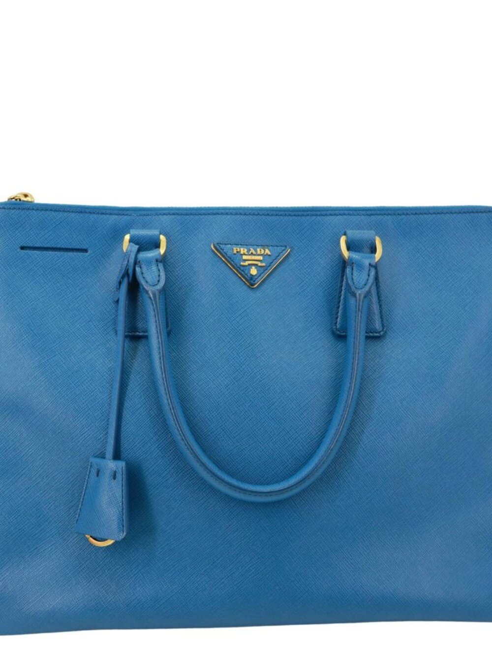 Prada  Galleria Double Zip Saffiano Leather Top Handle Satchel Bag Blue